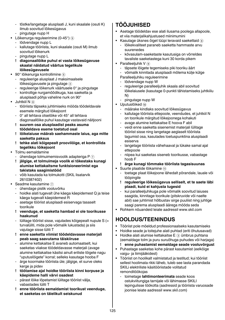 Tööjuhised, Hooldus/teenindus | Skil 5265 AA User Manual | Page 125 / 160