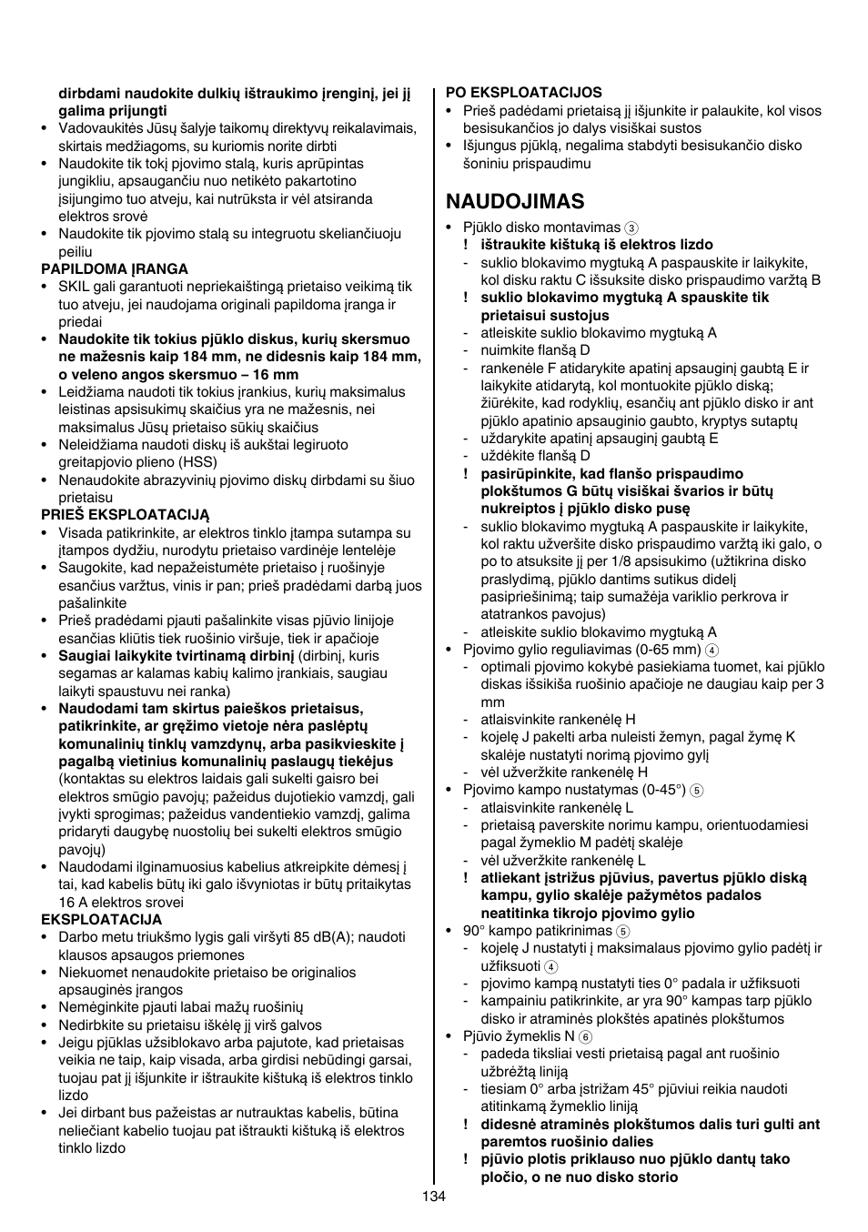 Naudojimas | Skil 5265 AA User Manual | Page 134 / 160