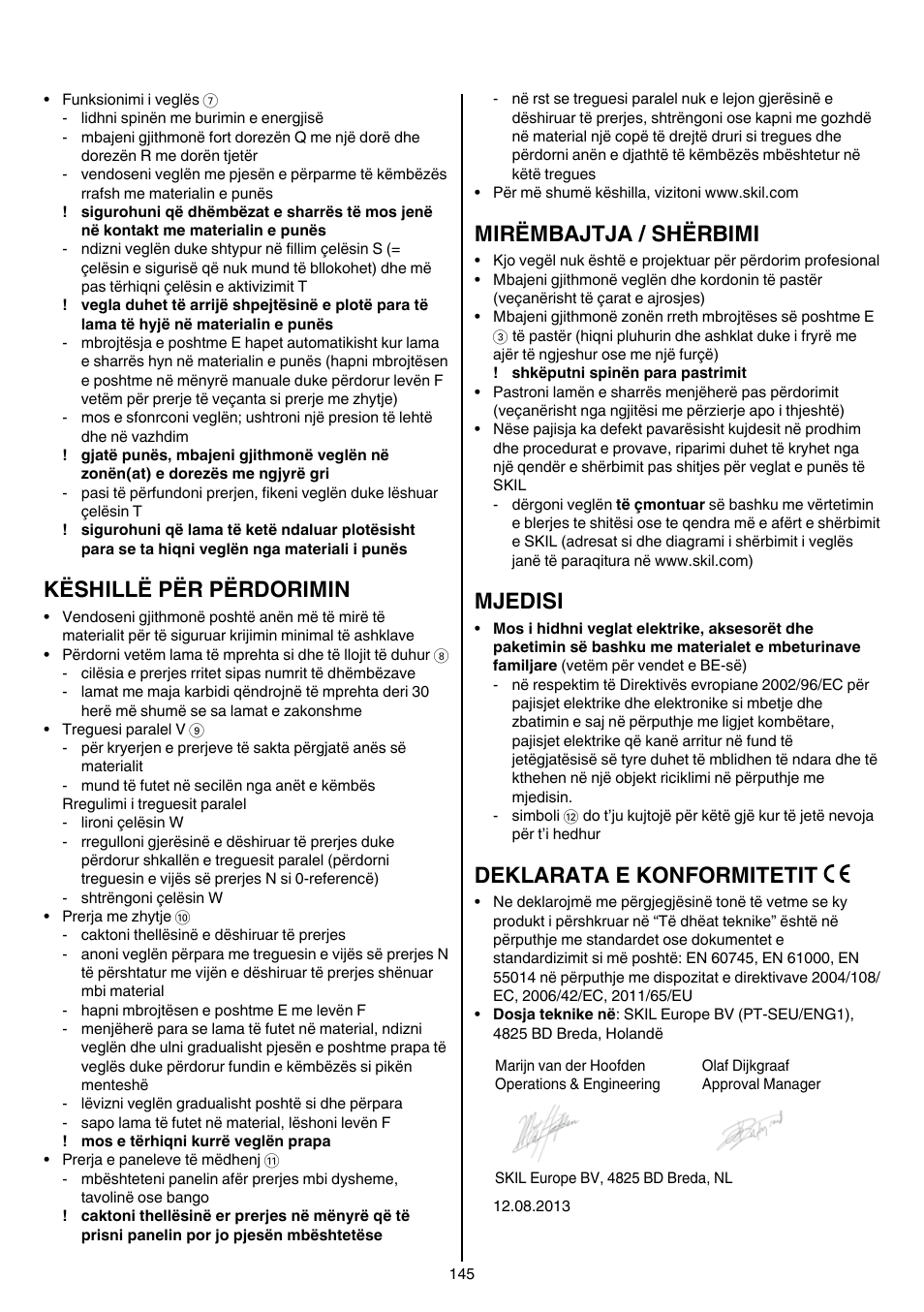 Këshillë për përdorimin, Mirëmbajtja / shërbimi, Mjedisi | Deklarata e konformitetit | Skil 5265 AA User Manual | Page 145 / 160
