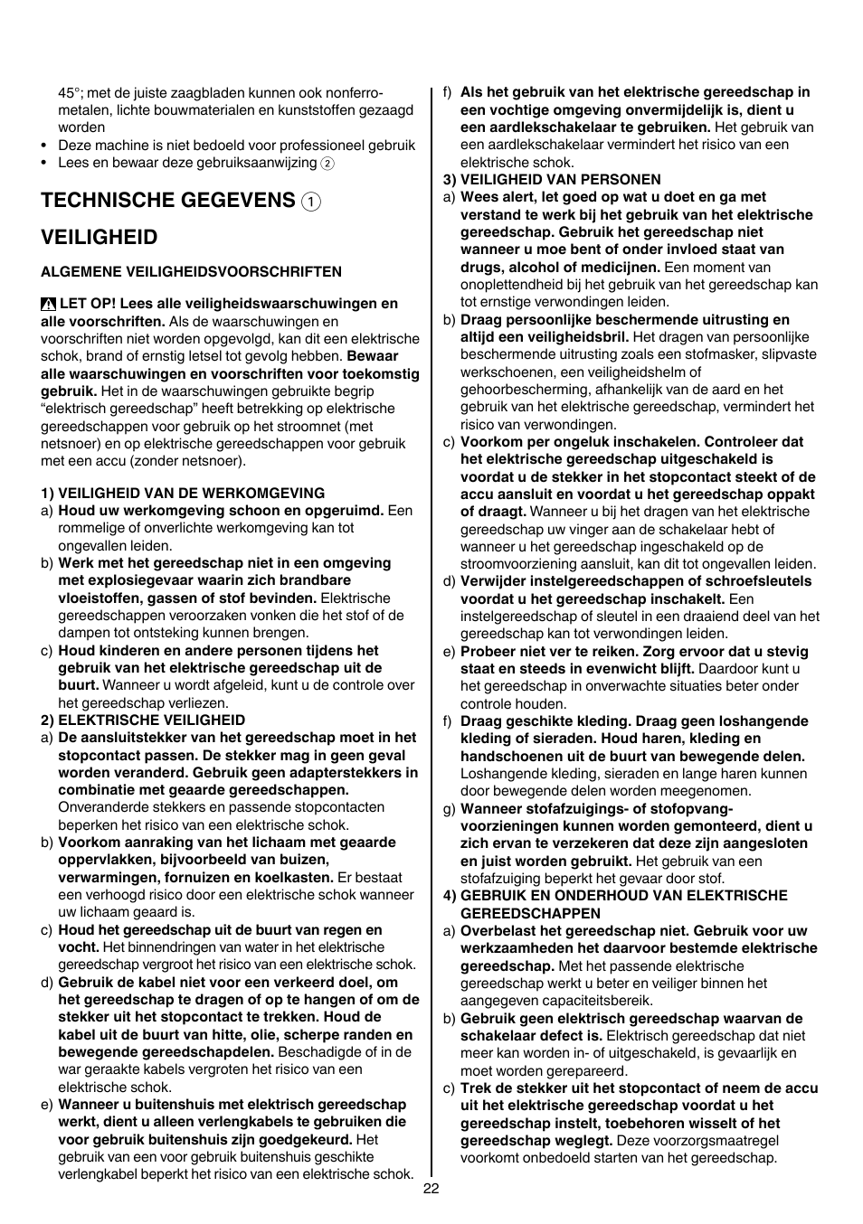 Technische gegevens 1 veiligheid | Skil 5265 AA User Manual | Page 22 / 160