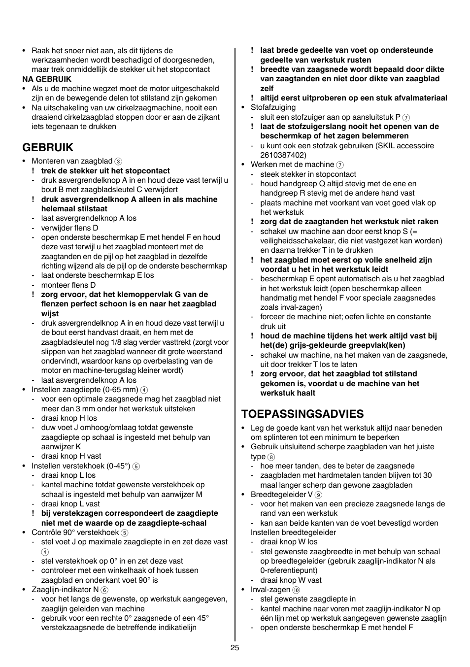Gebruik, Toepassingsadvies | Skil 5265 AA User Manual | Page 25 / 160