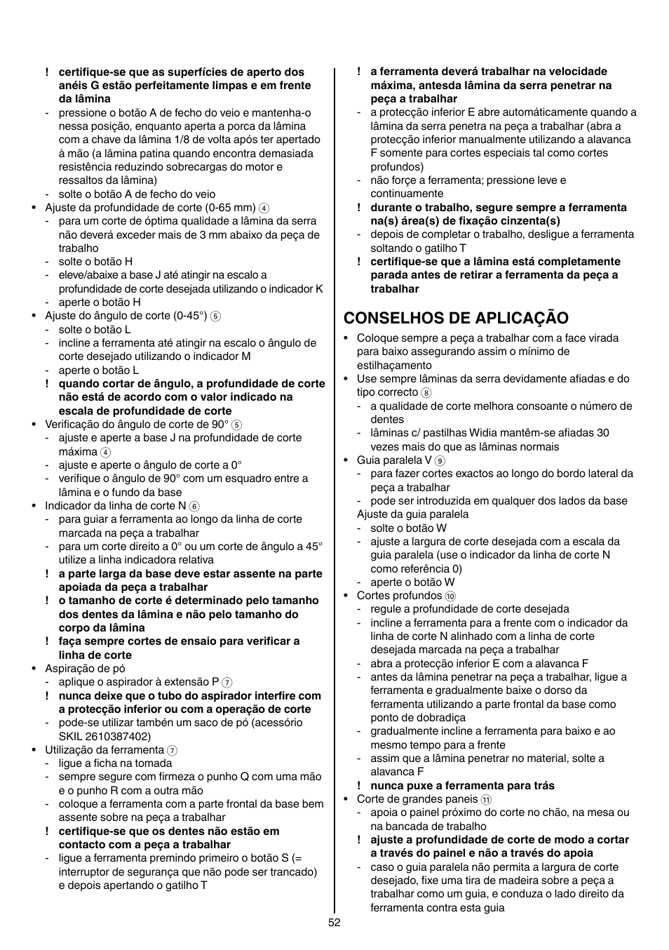 Conselhos de aplicação | Skil 5265 AA User Manual | Page 52 / 160