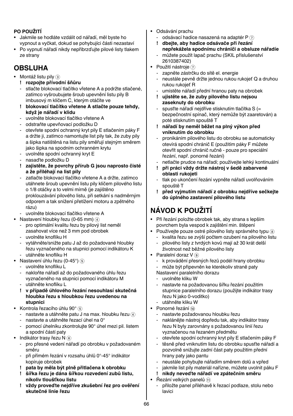 Obsluha, Návod k použití | Skil 5265 AA User Manual | Page 66 / 160