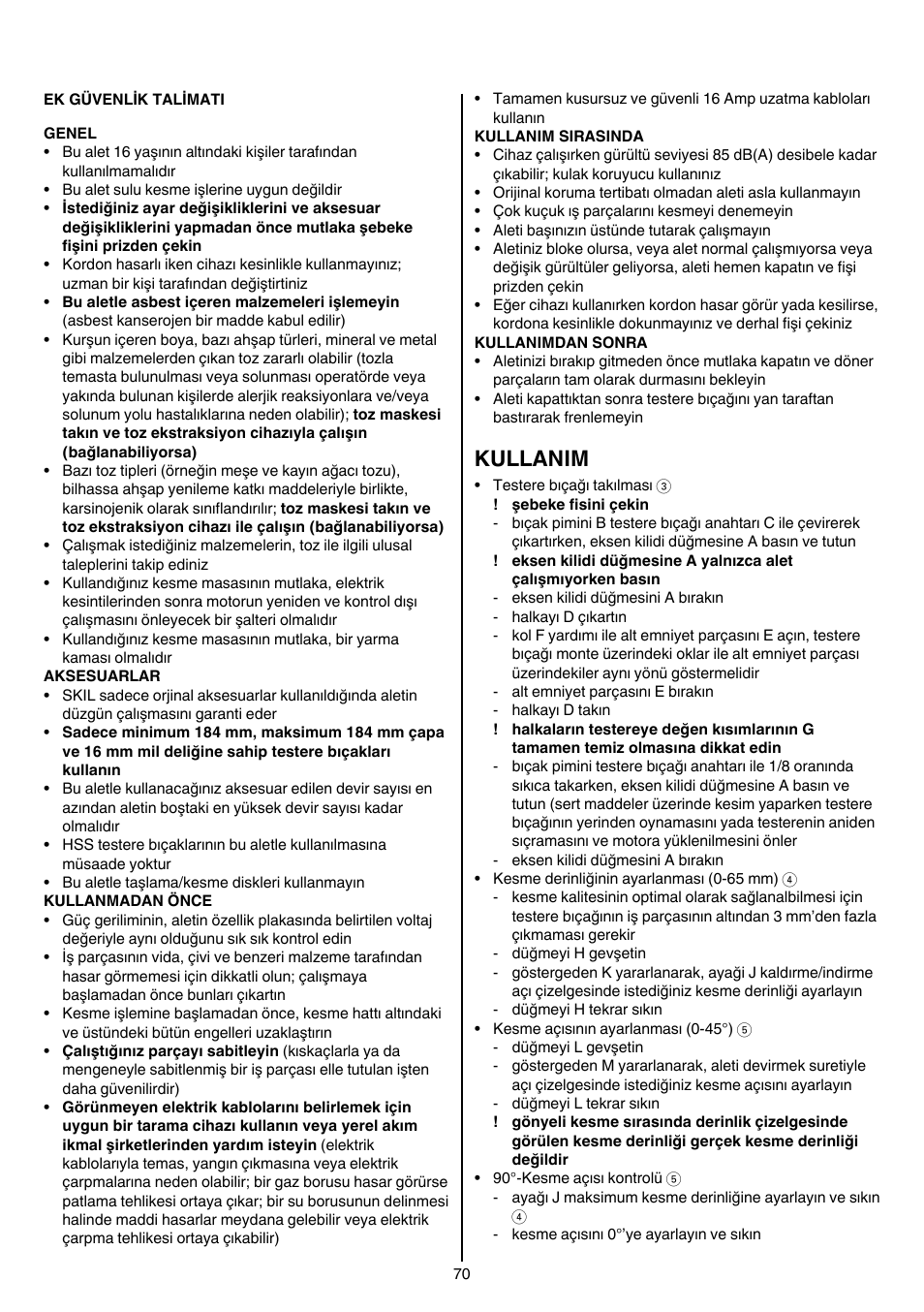 Kullanim | Skil 5265 AA User Manual | Page 70 / 160