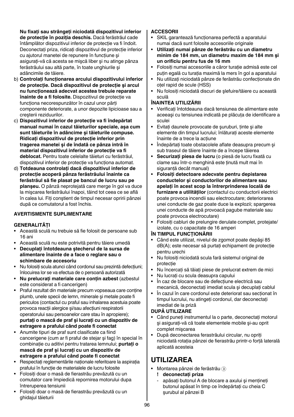 Utilizarea | Skil 5265 AA User Manual | Page 96 / 160