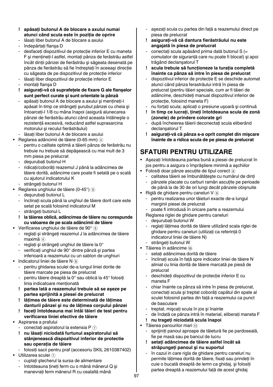 Sfaturi pentru utilizare | Skil 5265 AA User Manual | Page 97 / 160