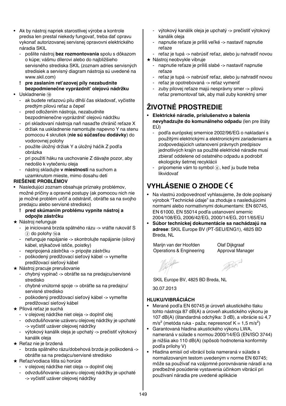 Životné prostredie, Vyhlásenie o zhode | Skil 0780 RT User Manual | Page 149 / 220