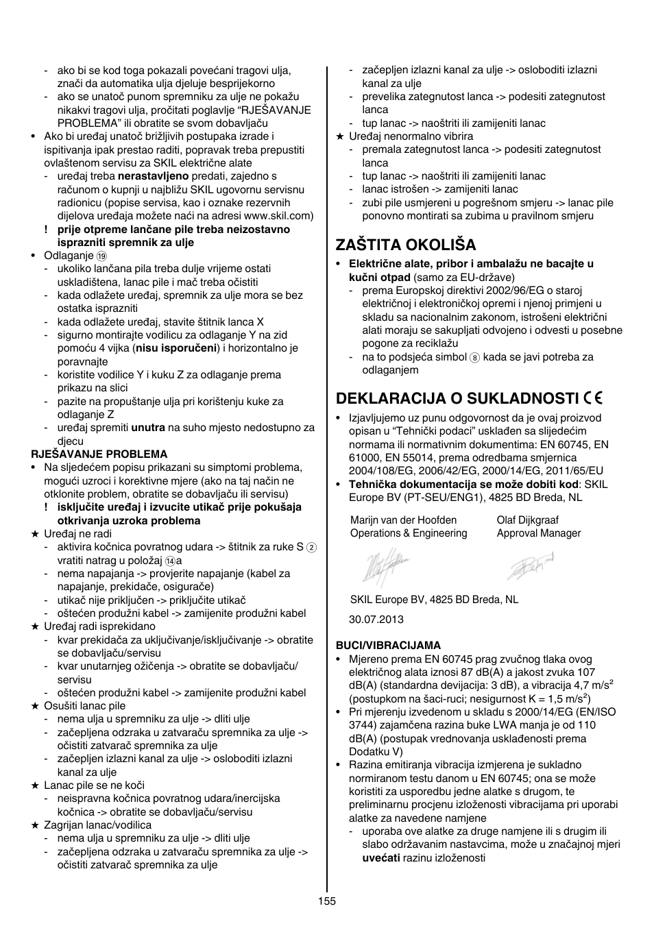 Zaštita okoliša, Deklaracija o sukladnosti | Skil 0780 RT User Manual | Page 155 / 220