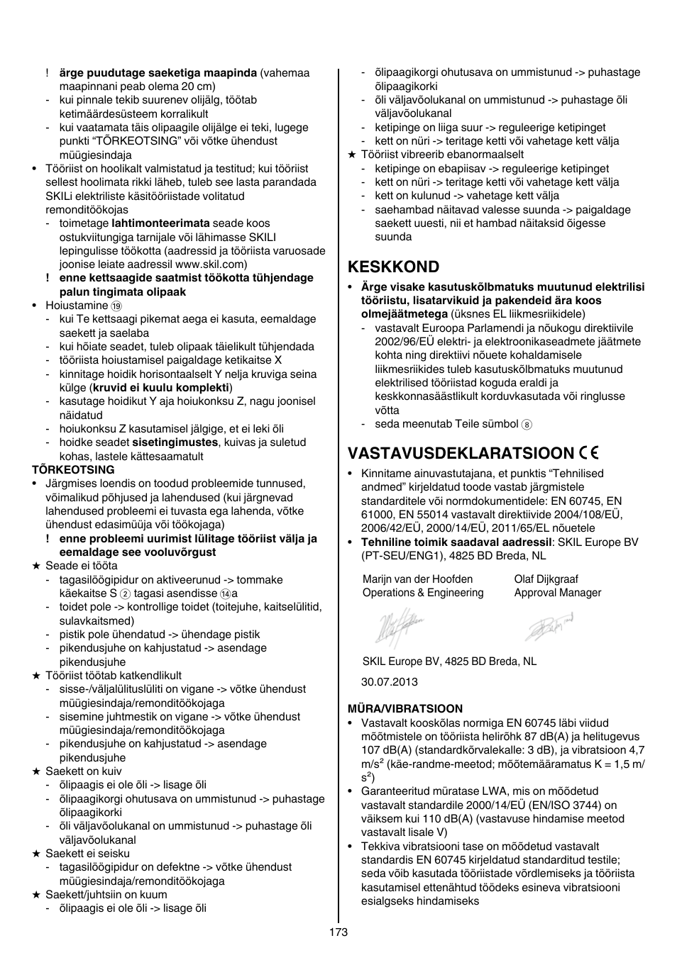 Keskkond, Vastavusdeklaratsioon | Skil 0780 RT User Manual | Page 173 / 220