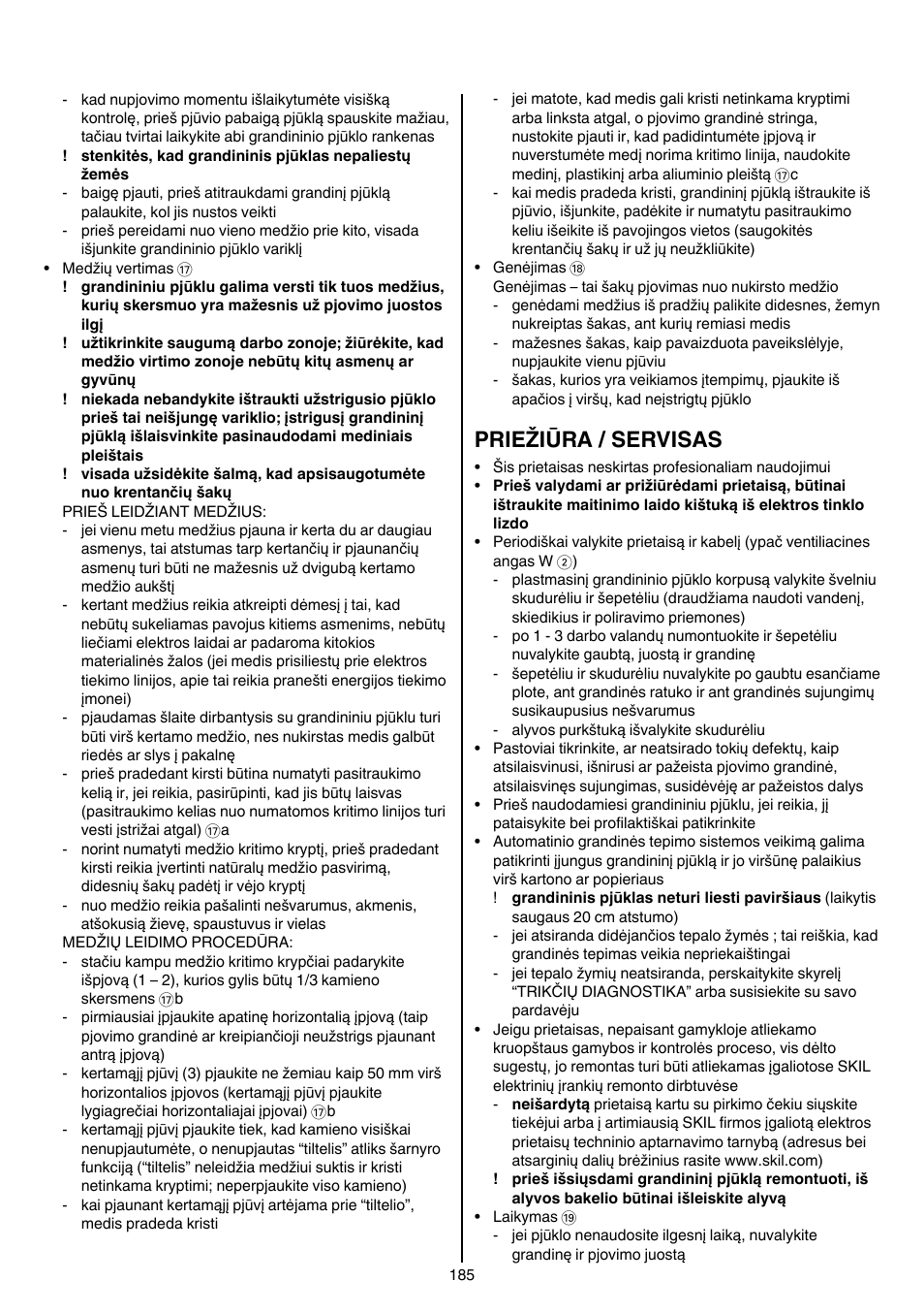Priežiūra / servisas | Skil 0780 RT User Manual | Page 185 / 220