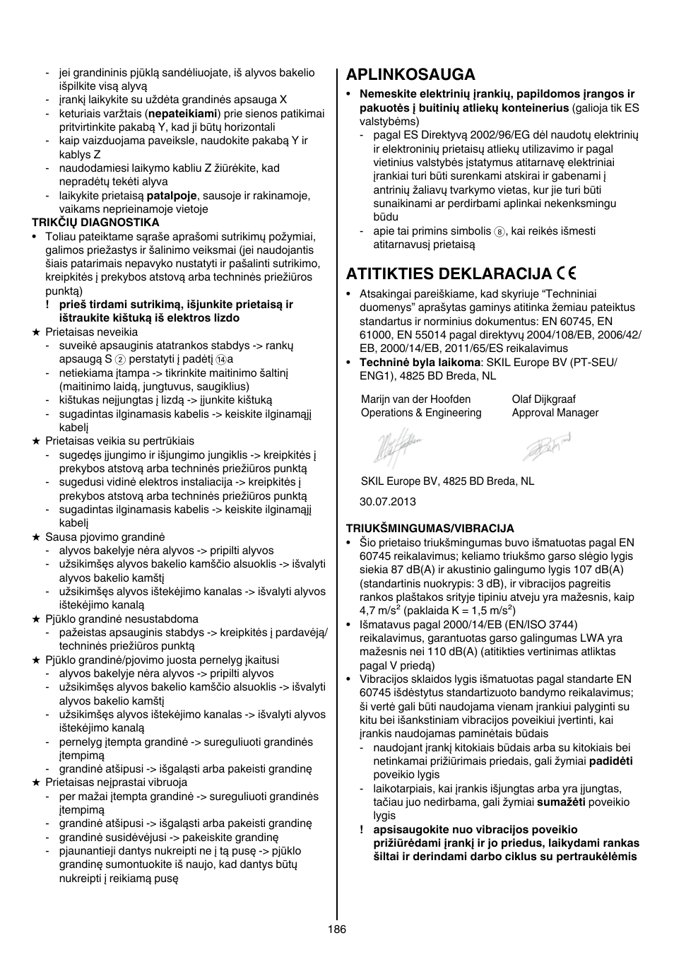 Aplinkosauga, Atitikties deklaracija | Skil 0780 RT User Manual | Page 186 / 220