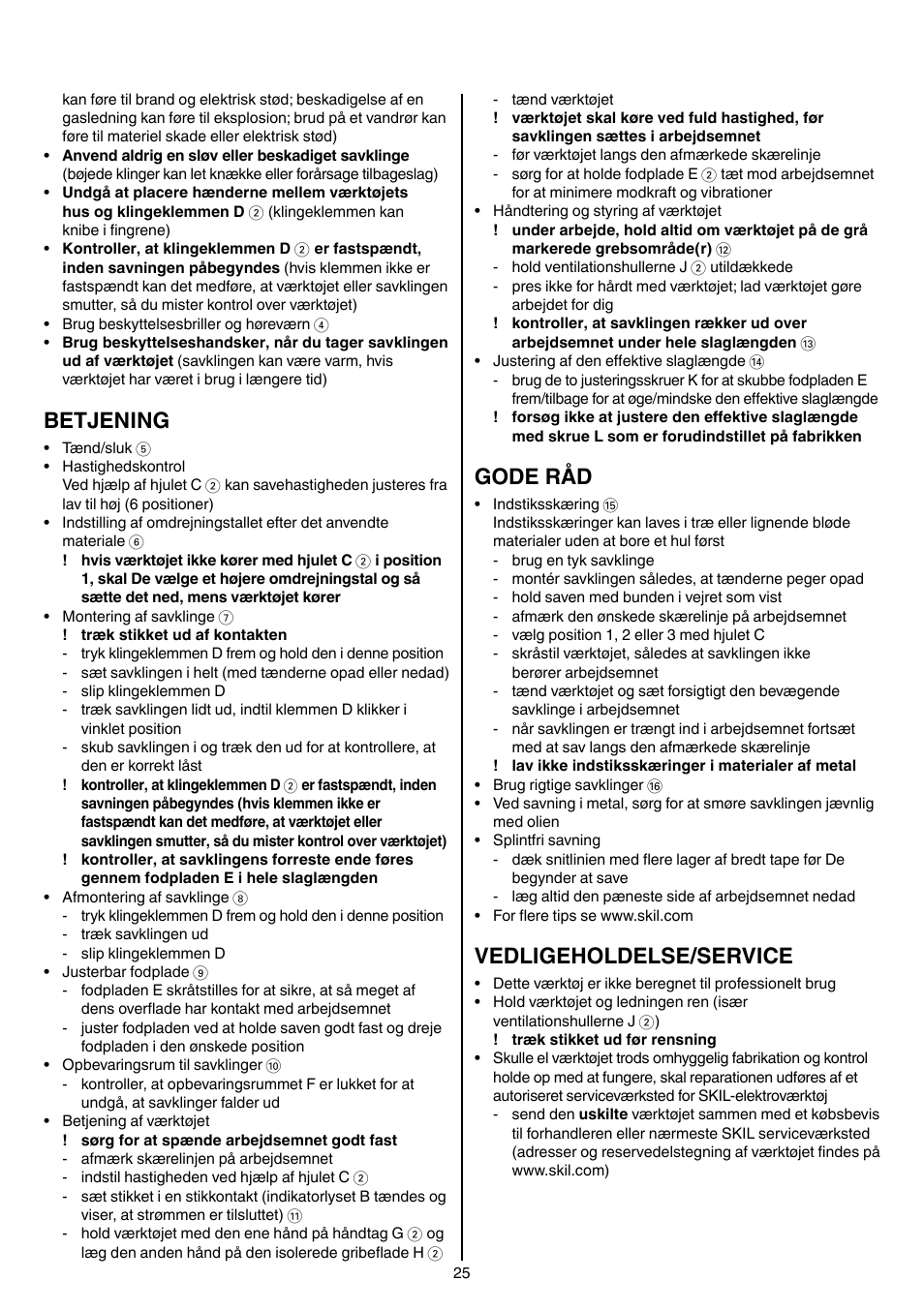 Betjening, Gode råd, Vedligeholdelse/service | Skil 4900 AA User Manual | Page 25 / 116