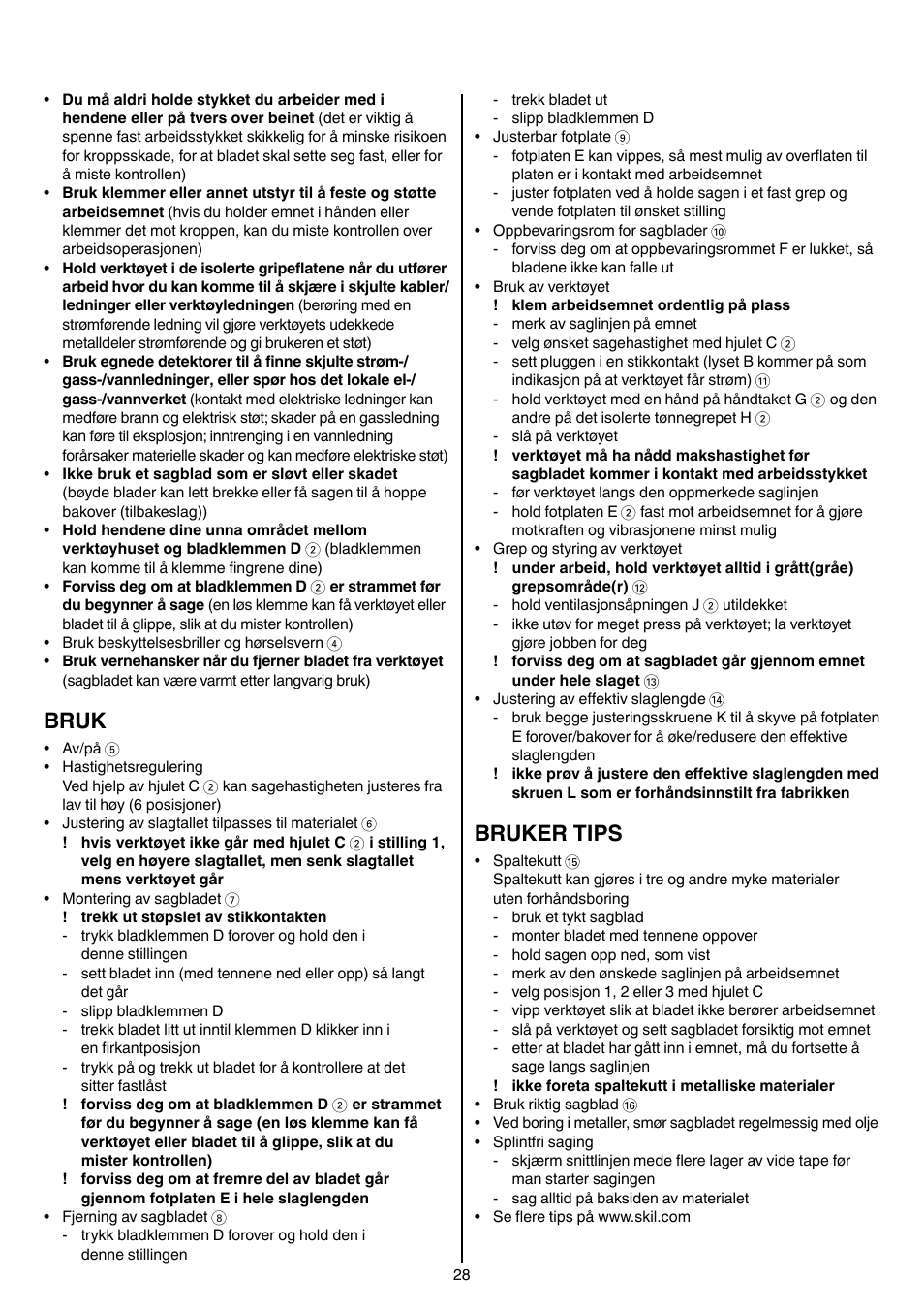 Bruk, Bruker tips | Skil 4900 AA User Manual | Page 28 / 116