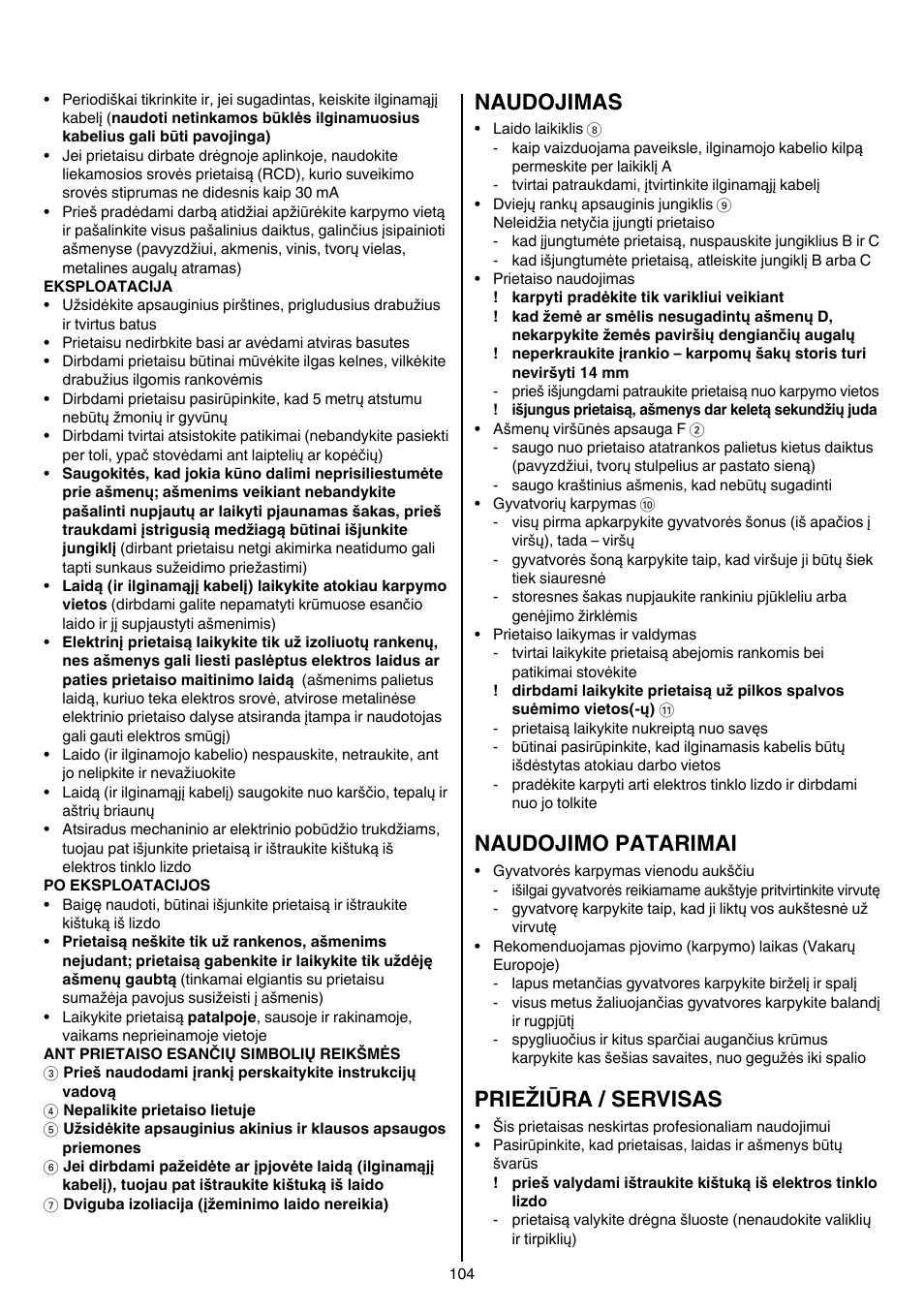 Naudojimas, Naudojimo patarimai, Priežiūra / servisas | Skil 0740 RT User Manual | Page 104 / 124