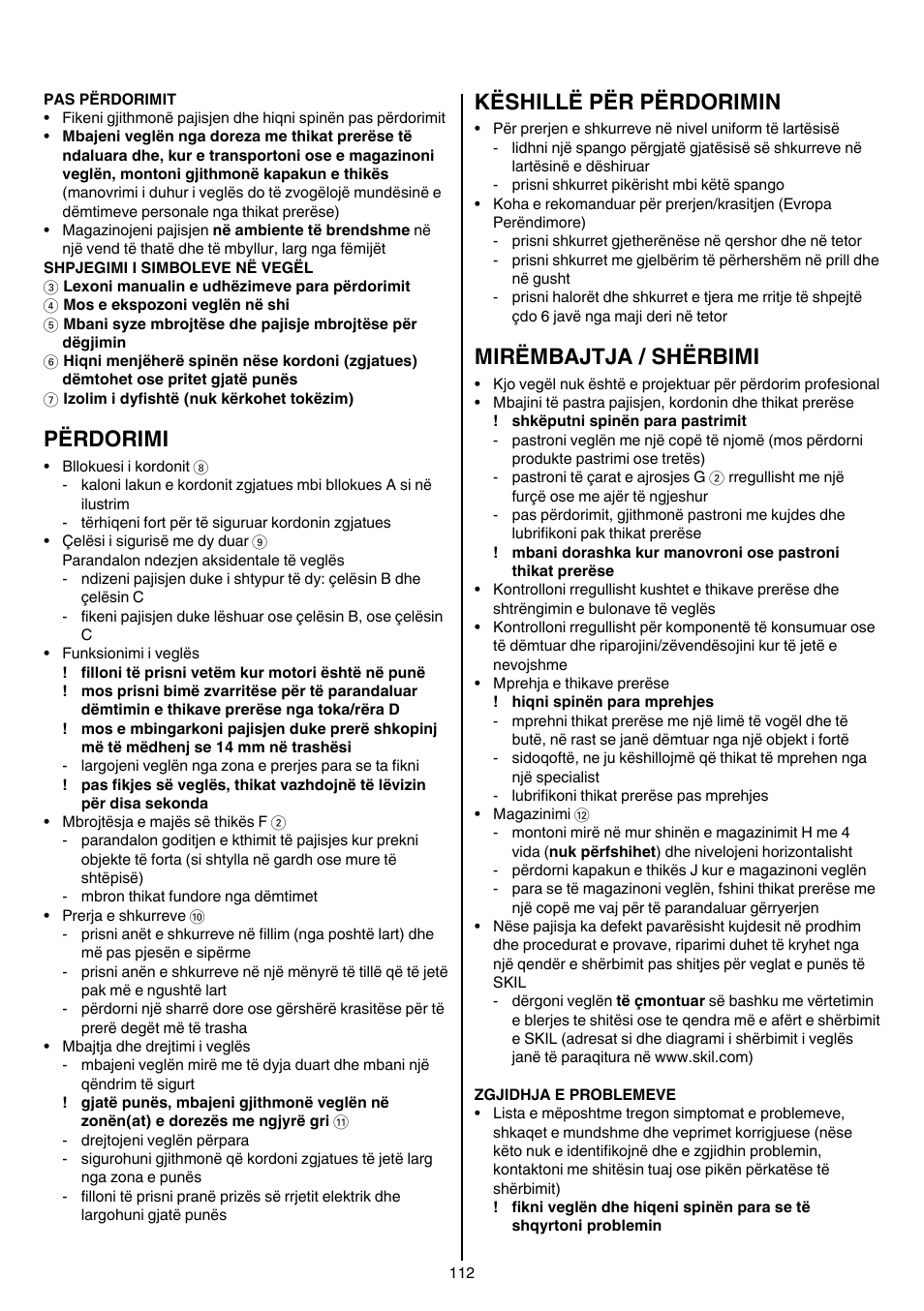 Përdorimi, Këshillë për përdorimin, Mirëmbajtja / shërbimi | Skil 0740 RT User Manual | Page 112 / 124