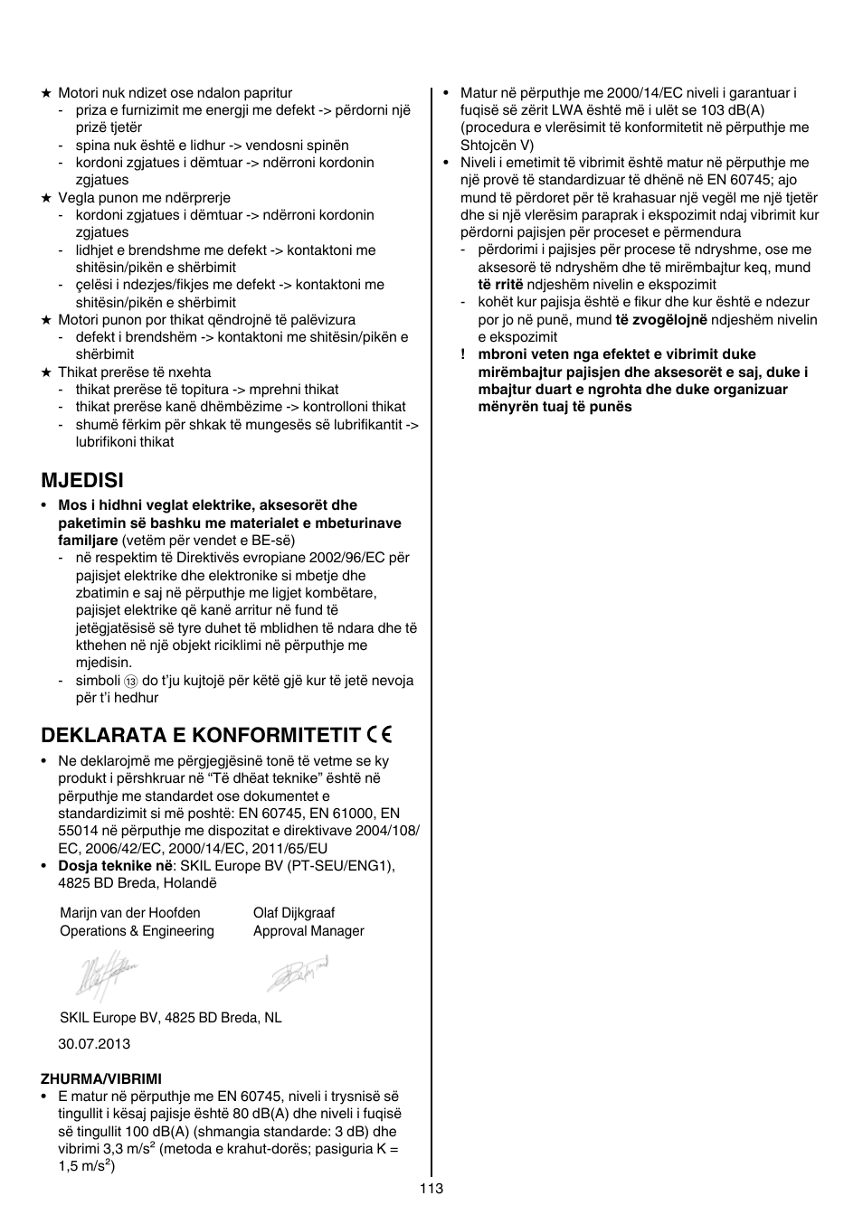 Mjedisi, Deklarata e konformitetit | Skil 0740 RT User Manual | Page 113 / 124