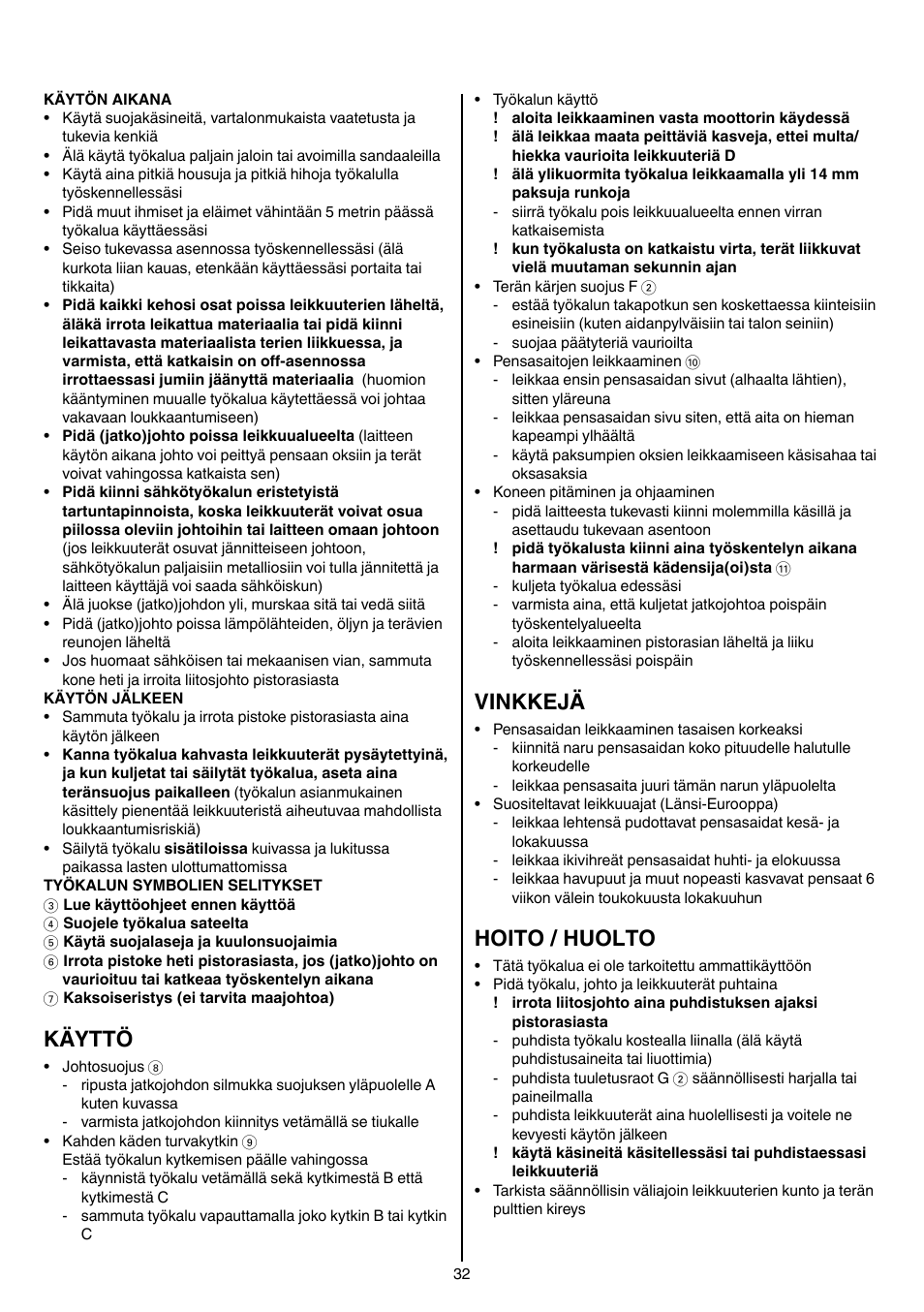 Käyttö, Vinkkejä, Hoito / huolto | Skil 0740 RT User Manual | Page 32 / 124