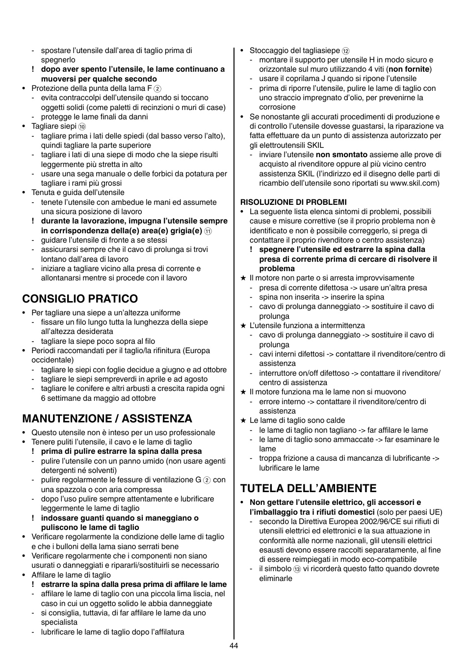 Consiglio pratico, Manutenzione / assistenza, Tutela dell’ambiente | Skil 0740 RT User Manual | Page 44 / 124