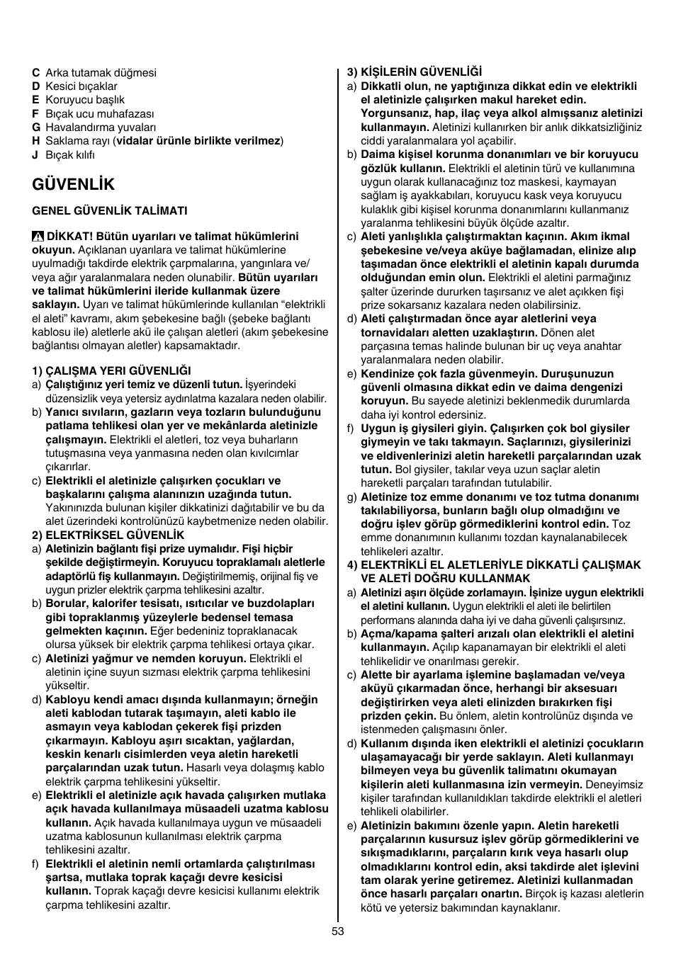 Güvenlik | Skil 0740 RT User Manual | Page 53 / 124