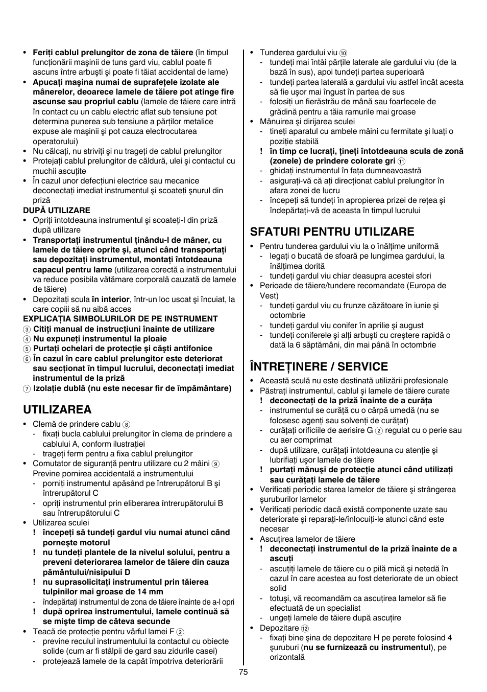 Utilizarea, Sfaturi pentru utilizare, Întreţinere / service | Skil 0740 RT User Manual | Page 75 / 124