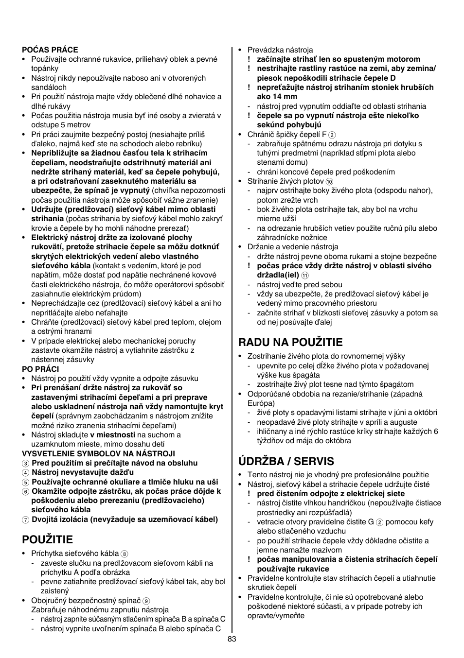 Použitie, Radu na použitie, Údržba / servis | Skil 0740 RT User Manual | Page 83 / 124