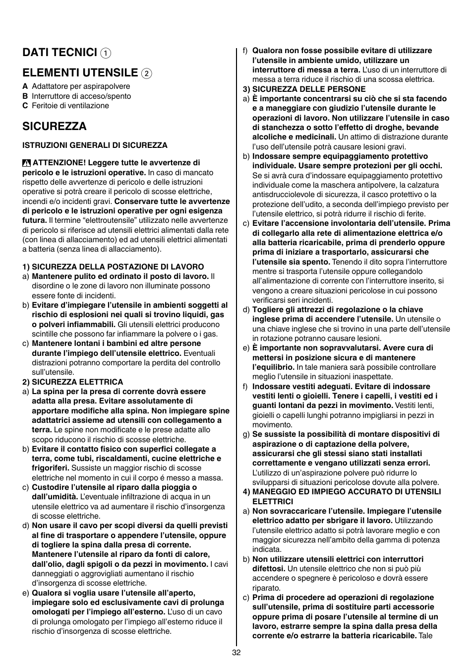 Dati tecnici 1 elementi utensile 2, Sicurezza | Skil 7003 AA User Manual | Page 32 / 96
