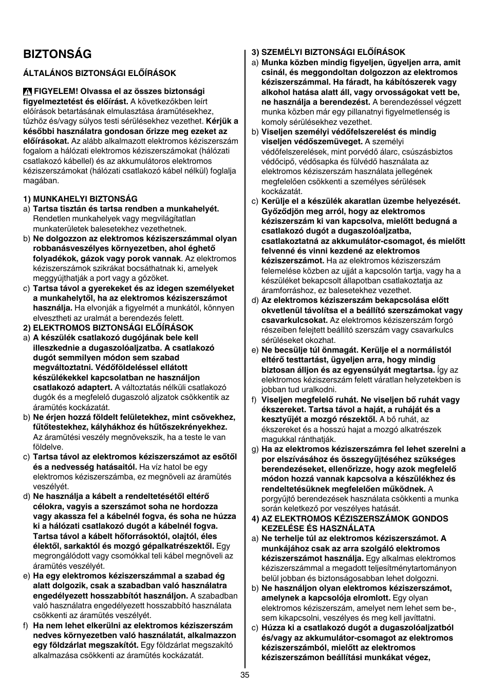 Biztonság | Skil 7003 AA User Manual | Page 35 / 96