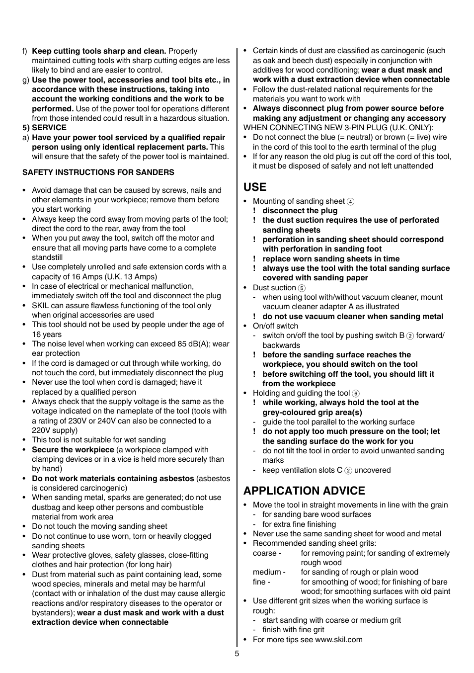 Application advice | Skil 7003 AA User Manual | Page 5 / 96