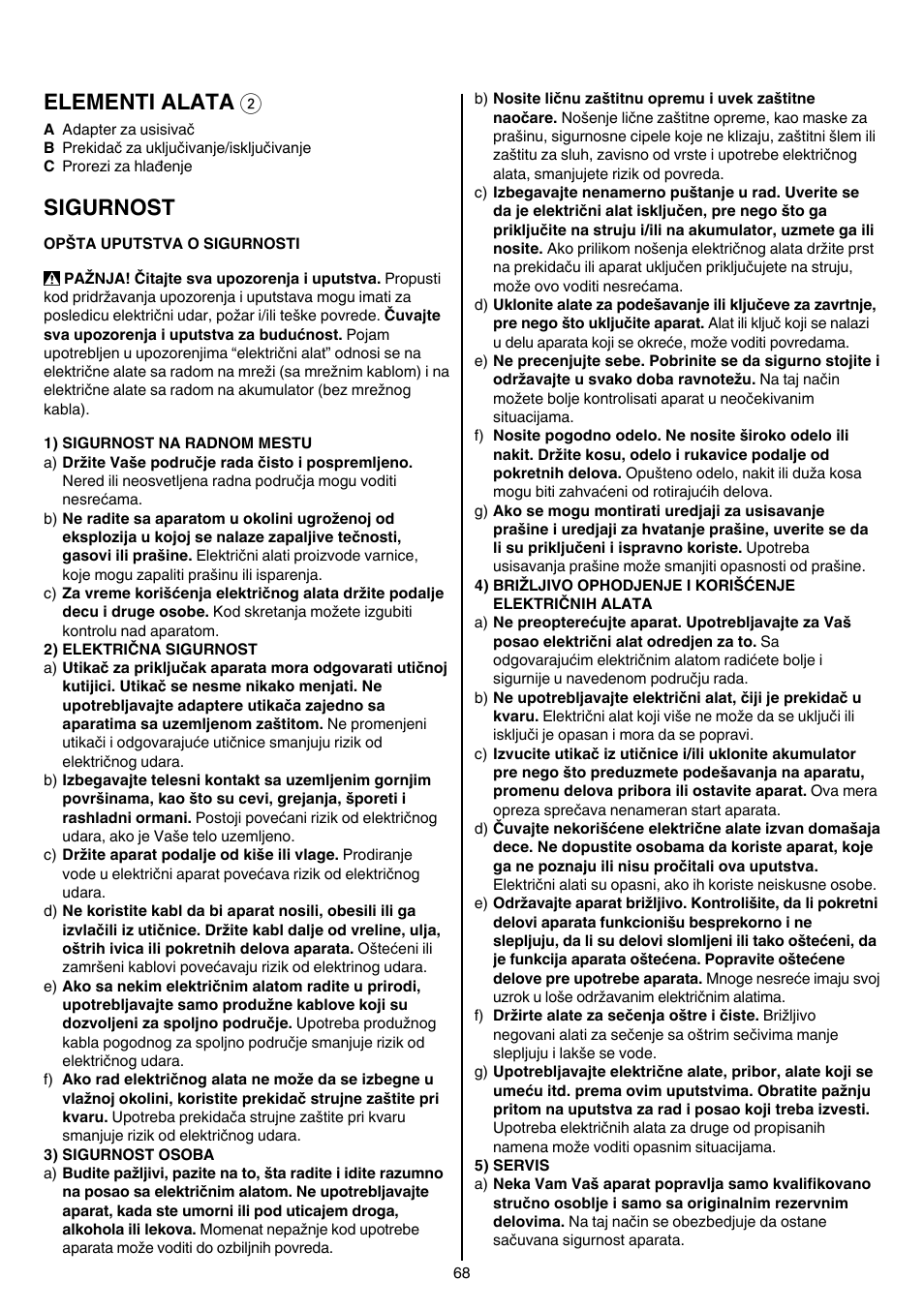 Elementi alata 2, Sigurnost | Skil 7003 AA User Manual | Page 68 / 96