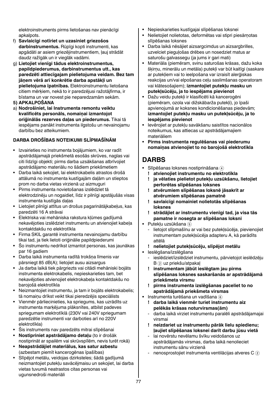 Darbs | Skil 7003 AA User Manual | Page 77 / 96