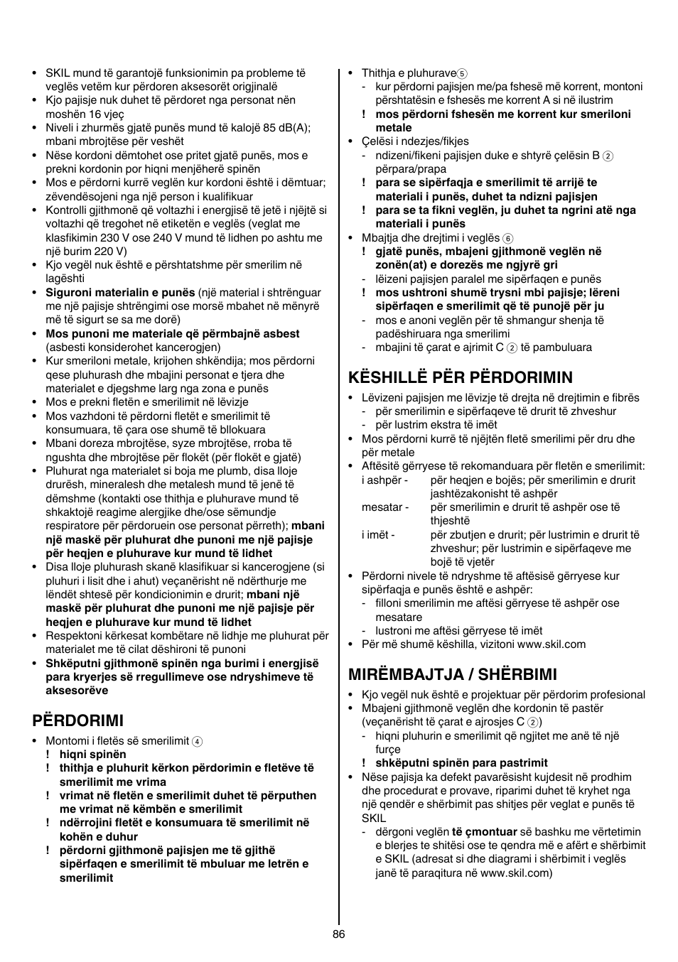 Përdorimi, Këshillë për përdorimin, Mirëmbajtja / shërbimi | Skil 7003 AA User Manual | Page 86 / 96