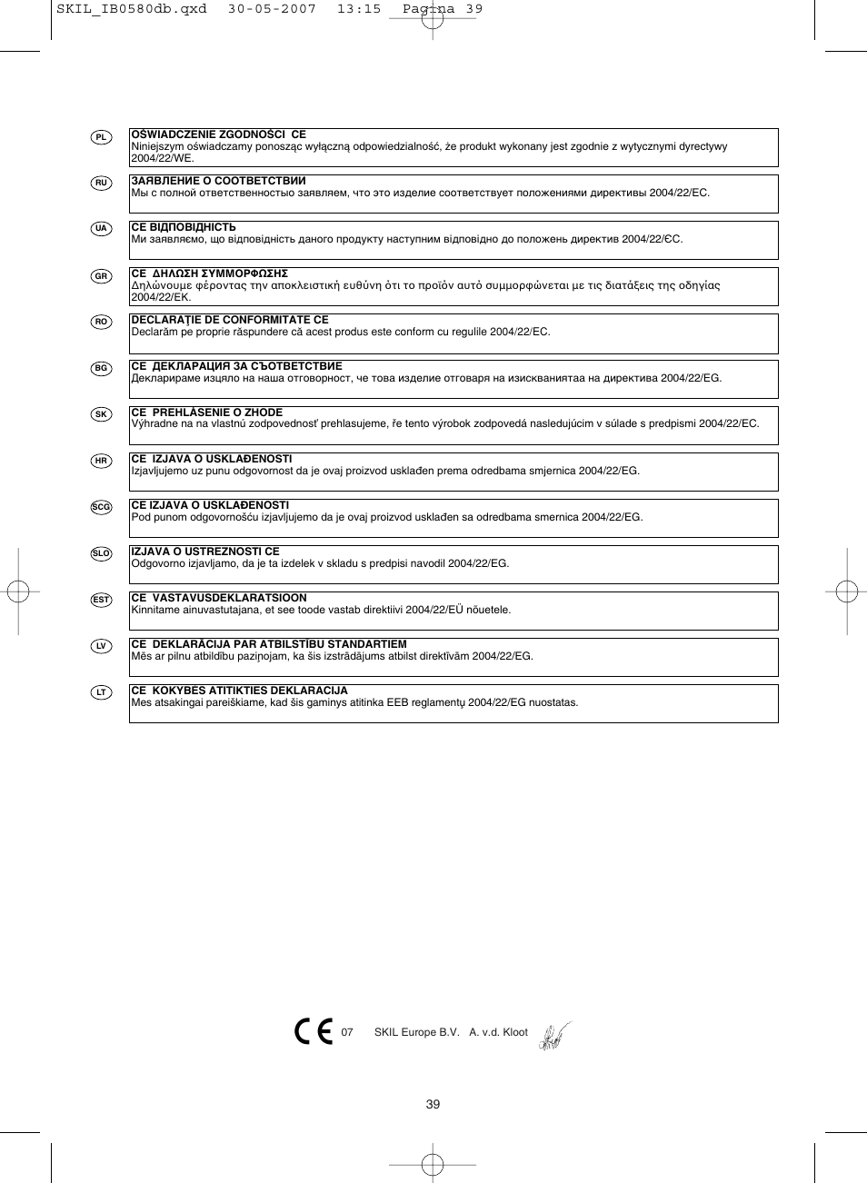 Skil 0580 AA User Manual | Page 39 / 40