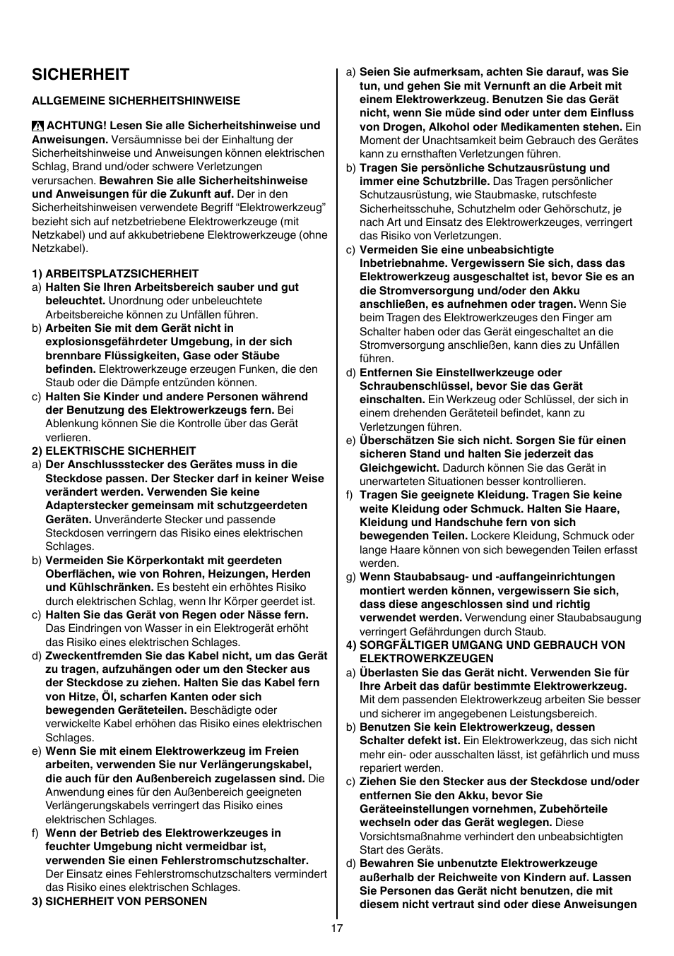 Sicherheit | Skil 9030 AA User Manual | Page 17 / 180