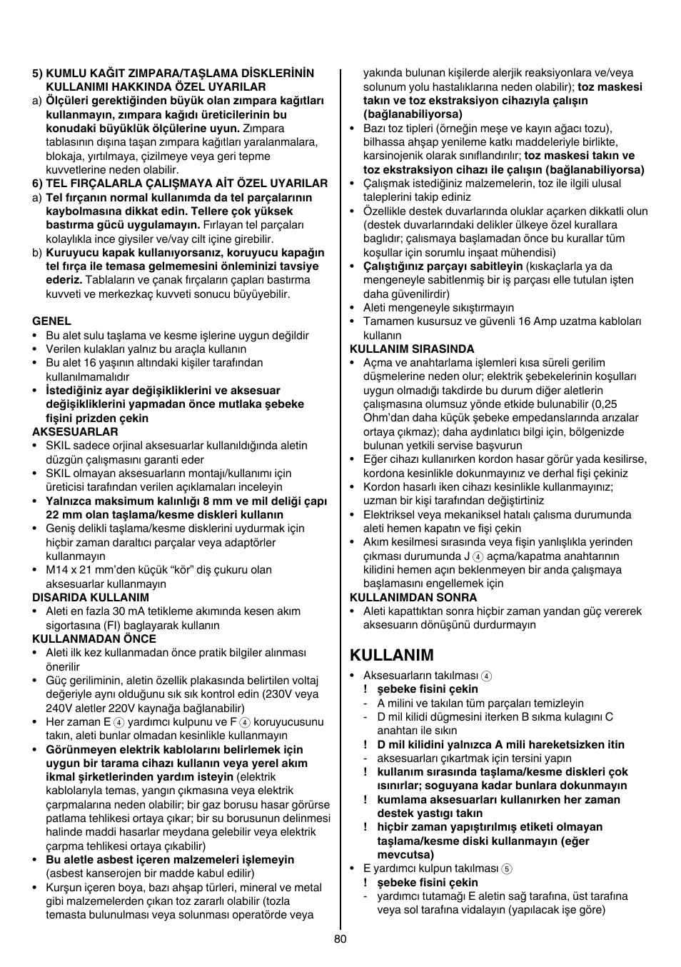 Kullanim | Skil 9030 AA User Manual | Page 80 / 180