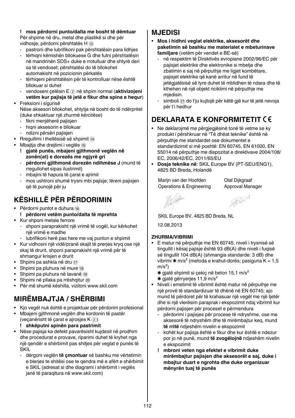 Këshillë për përdorimin, Mirëmbajtja / shërbimi, Mjedisi | Deklarata e konformitetit | Skil 1764 AK User Manual | Page 112 / 128