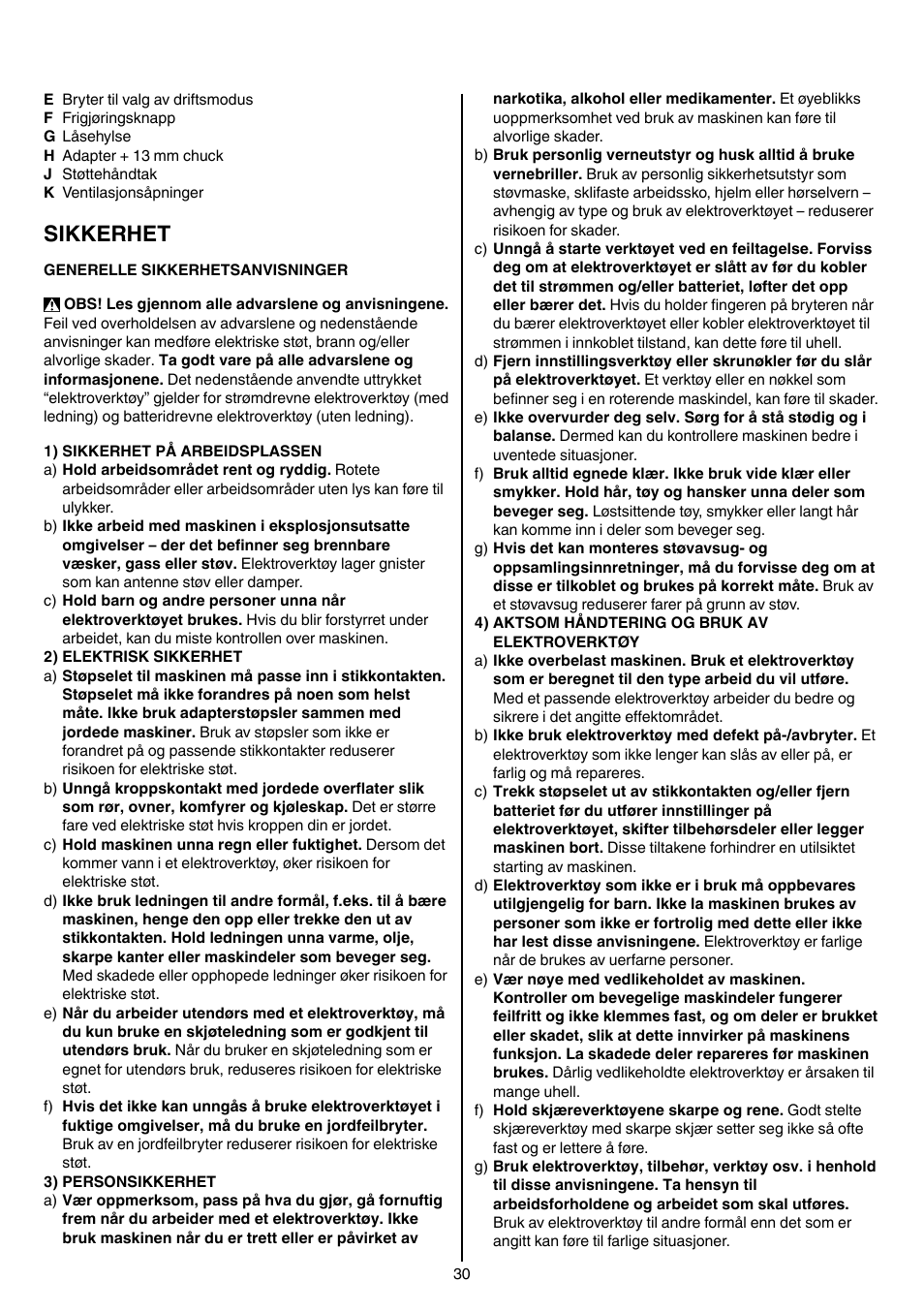 Sikkerhet | Skil 1764 AK User Manual | Page 30 / 128