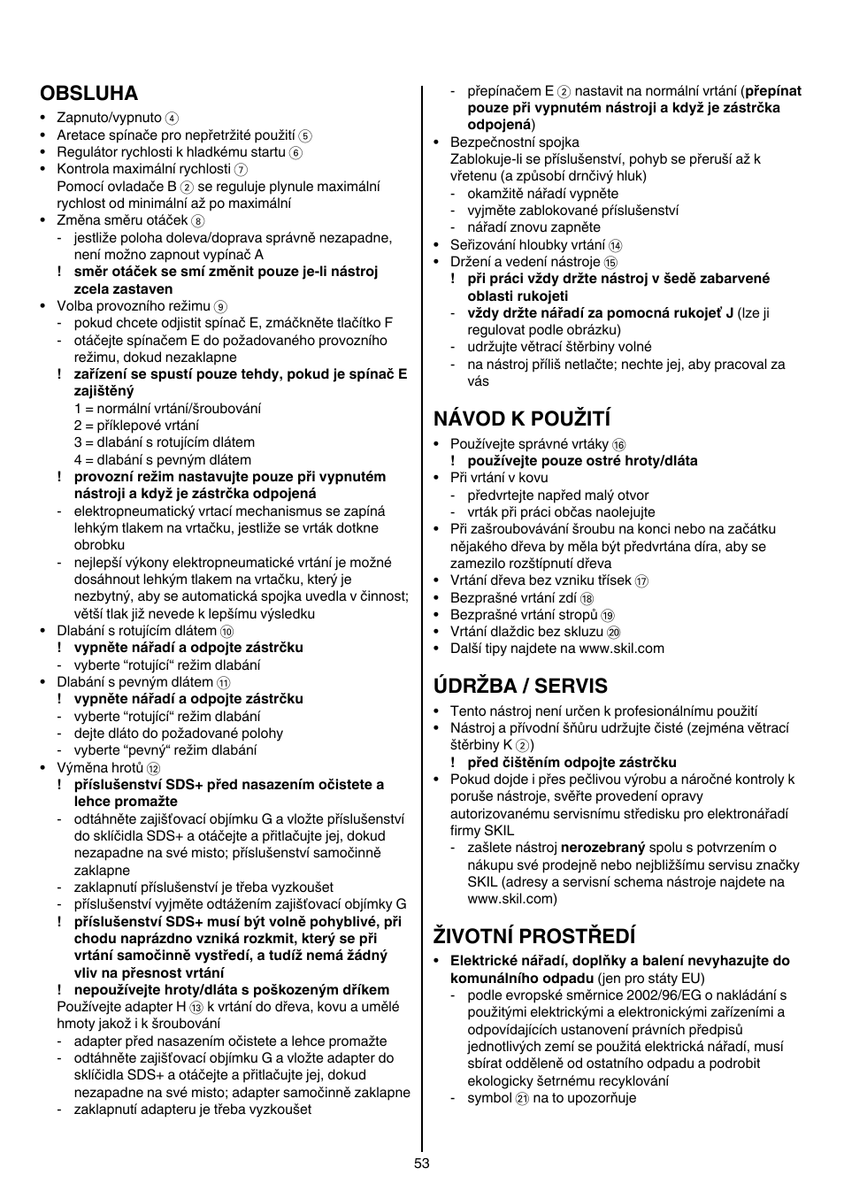 Obsluha, Návod k použití, Údržba / servis | Životní prostředí | Skil 1764 AK User Manual | Page 53 / 128