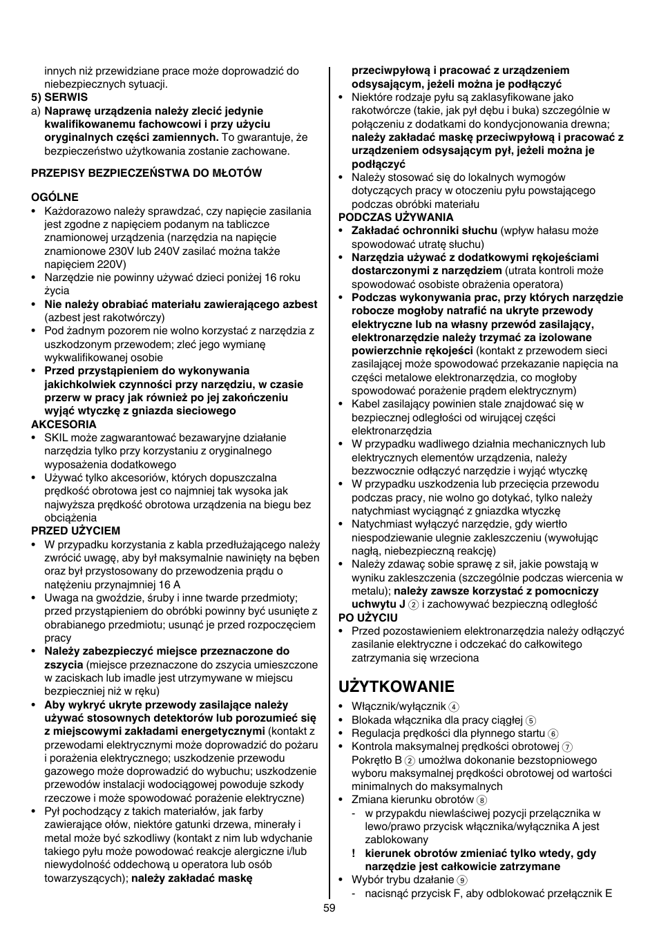 Użytkowanie | Skil 1764 AK User Manual | Page 59 / 128