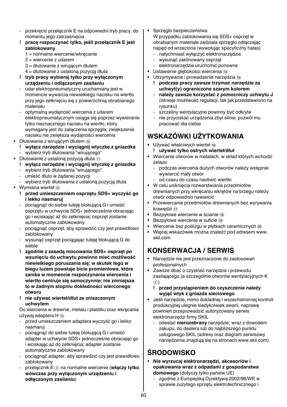 Wskazówki użytkowania, Konserwacja / serwis, Środowisko | Skil 1764 AK User Manual | Page 60 / 128