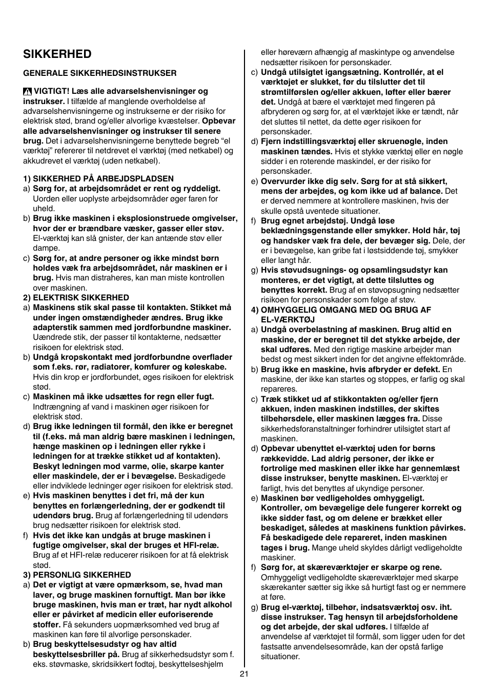 Sikkerhed | Skil 1210 AA User Manual | Page 21 / 108