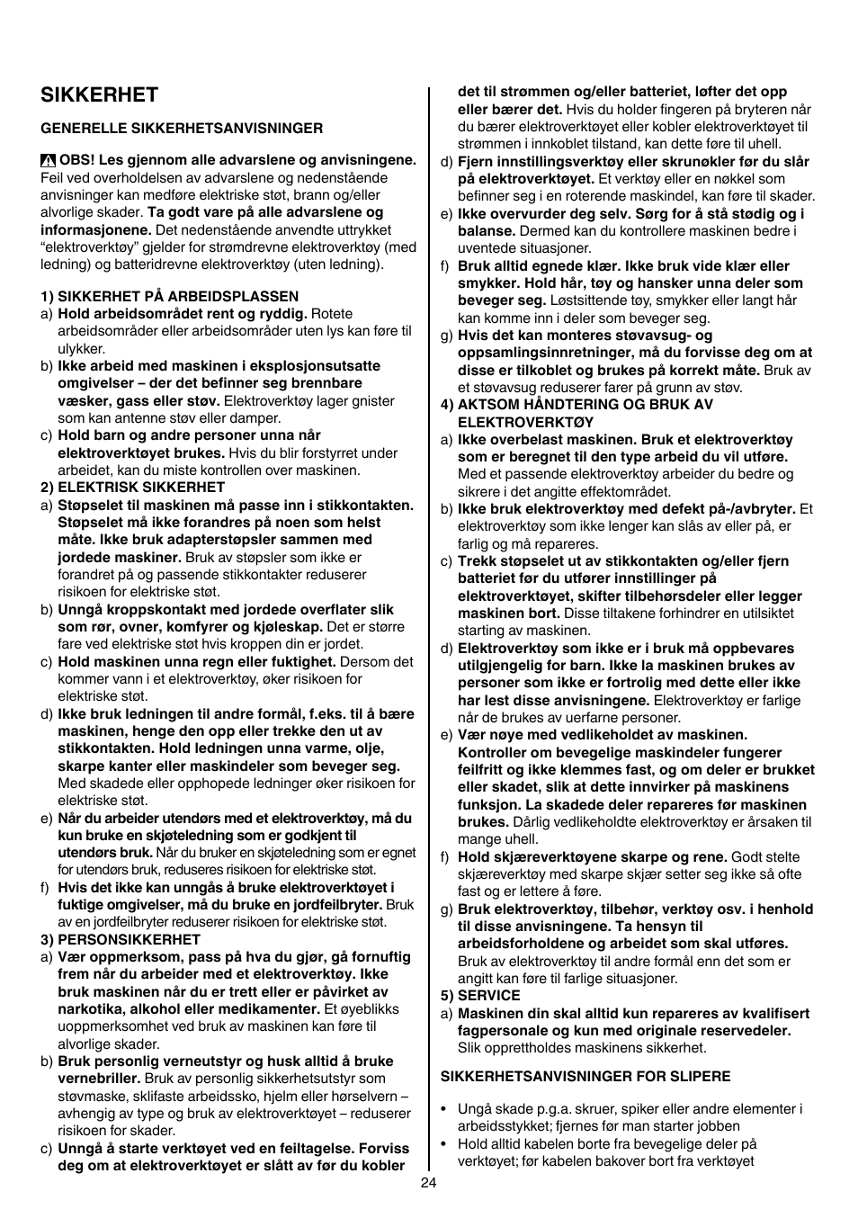 Sikkerhet | Skil 1210 AA User Manual | Page 24 / 108