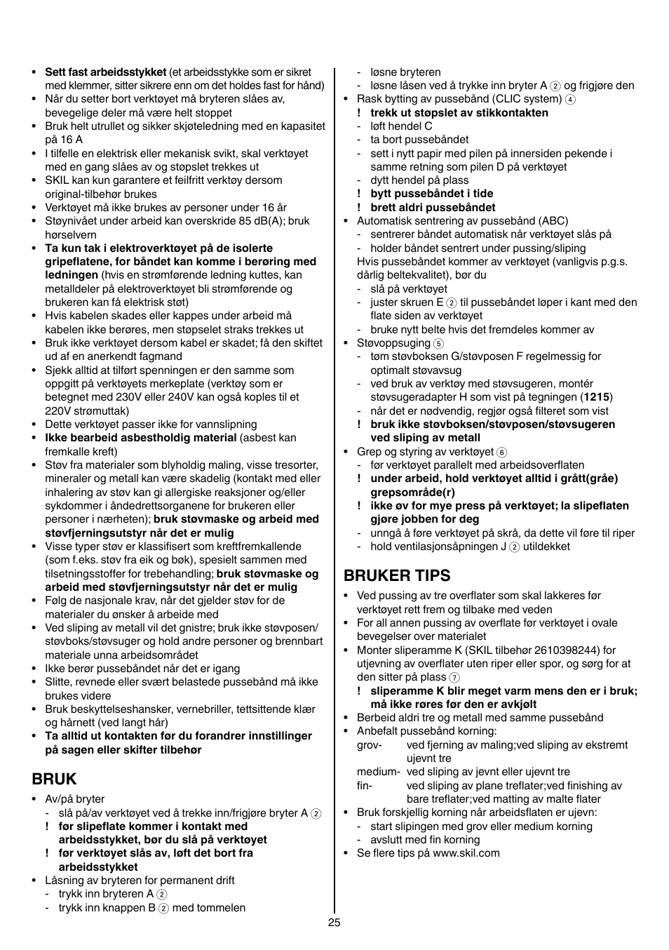 Bruk, Bruker tips | Skil 1210 AA User Manual | Page 25 / 108