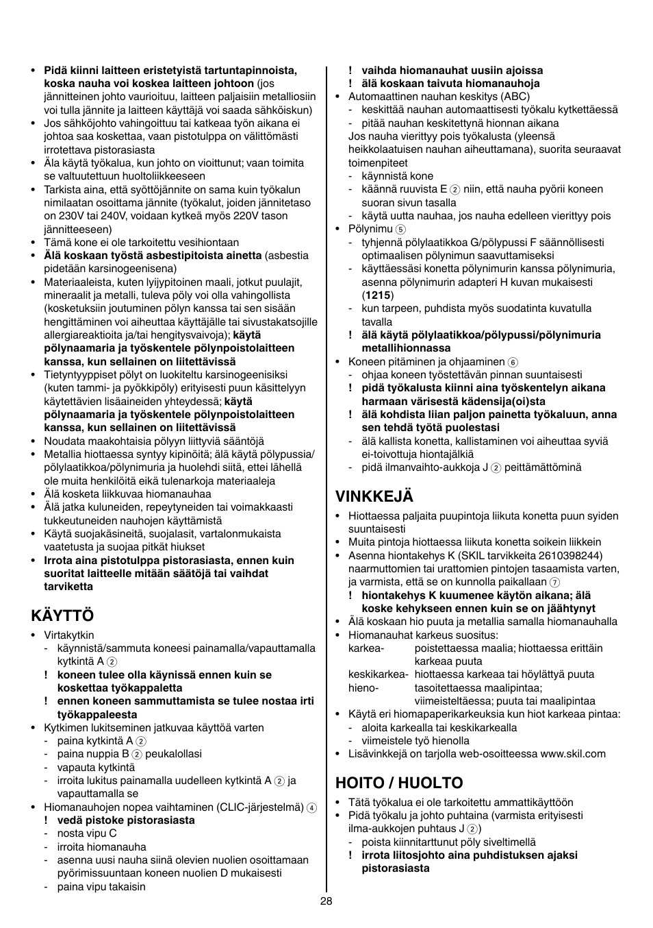 Käyttö, Vinkkejä, Hoito / huolto | Skil 1210 AA User Manual | Page 28 / 108