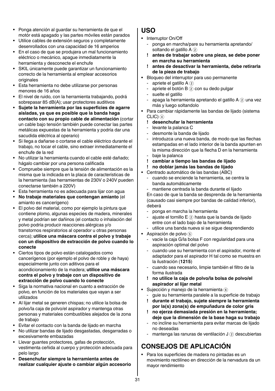 Consejos de aplicación | Skil 1210 AA User Manual | Page 31 / 108