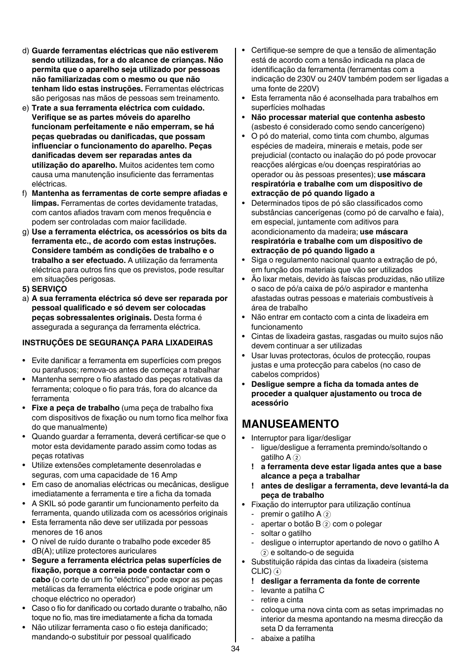 Manuseamento | Skil 1210 AA User Manual | Page 34 / 108
