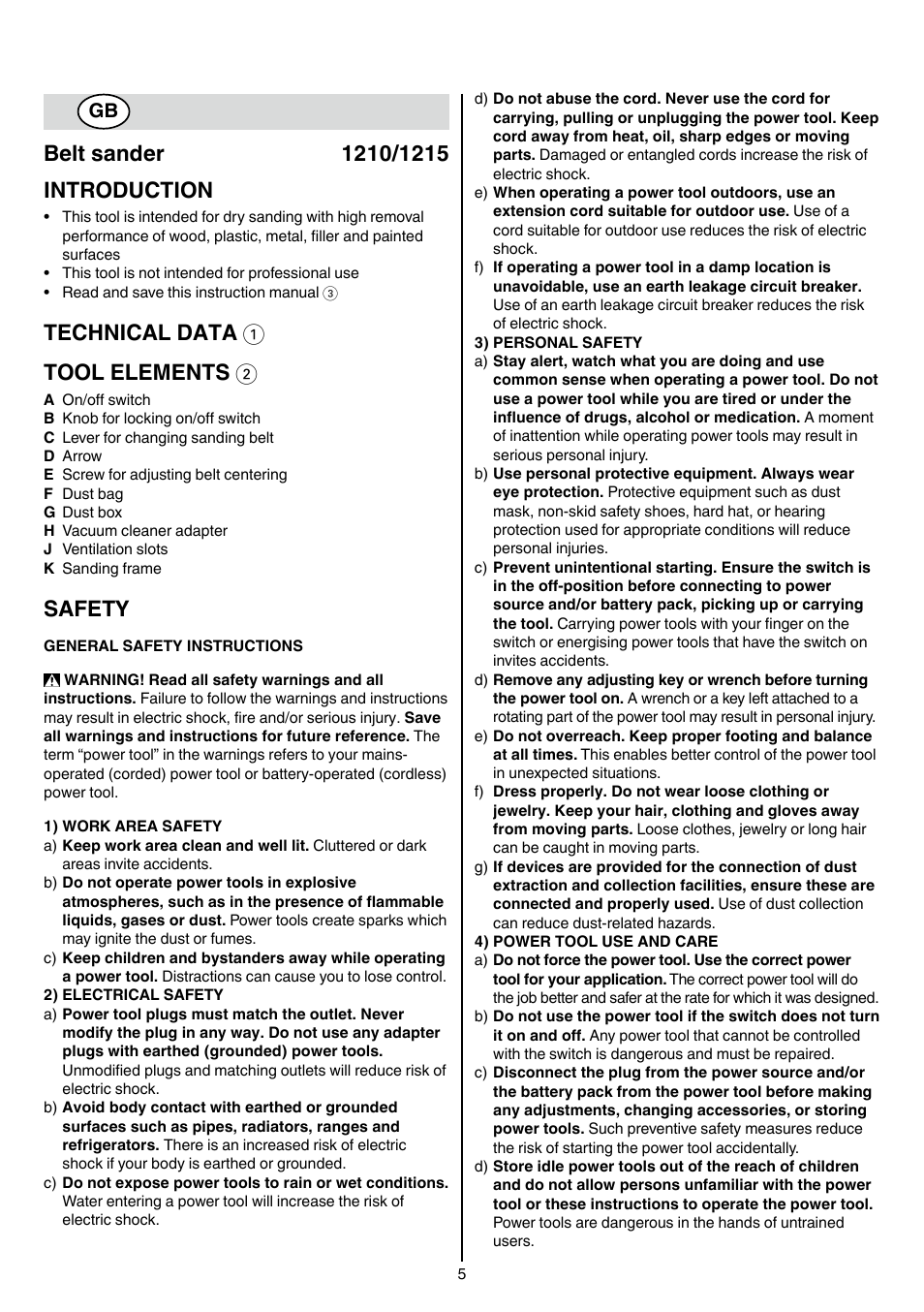 Technical data 1 tool elements 2, Safety | Skil 1210 AA User Manual | Page 5 / 108