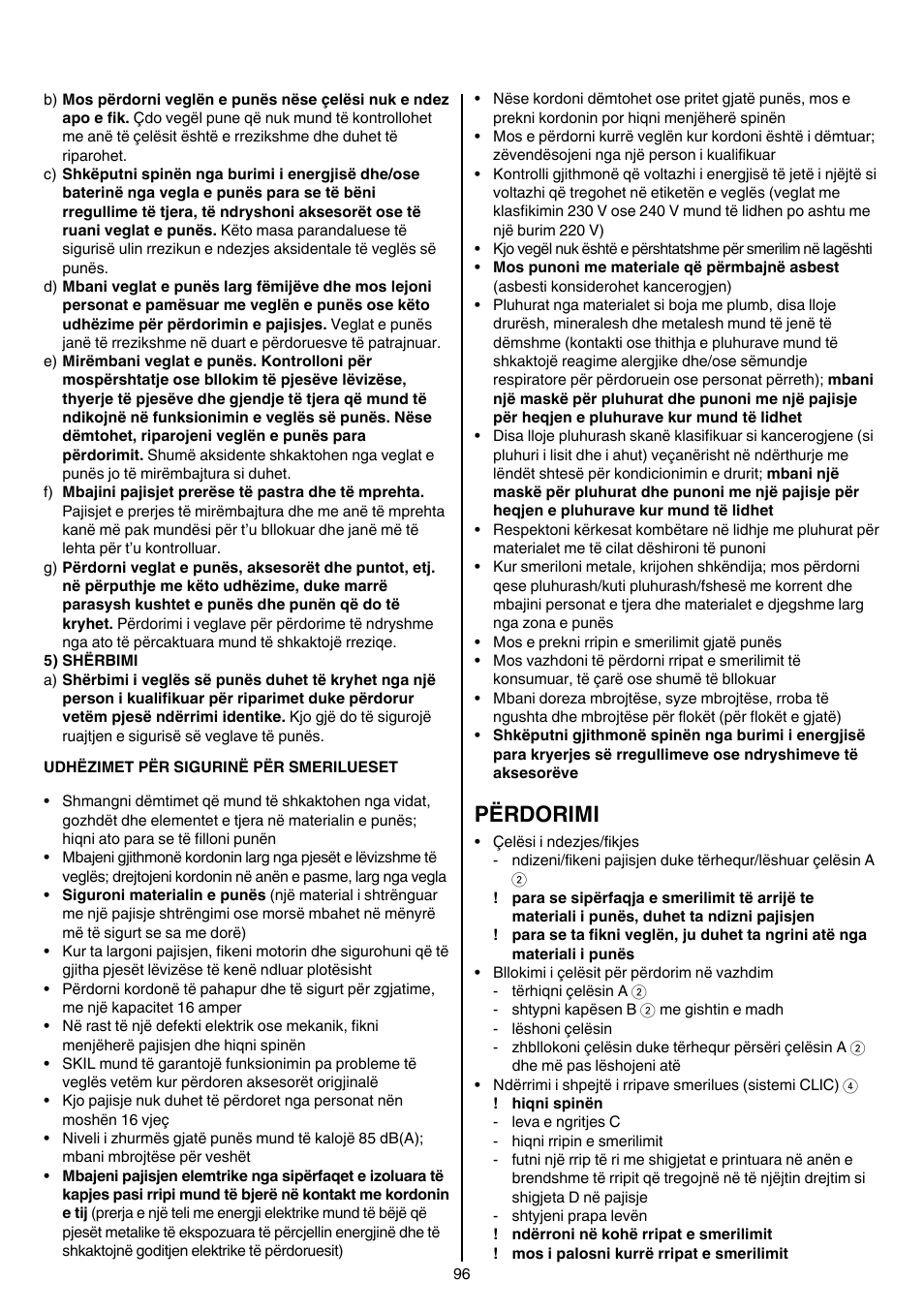 Përdorimi | Skil 1210 AA User Manual | Page 96 / 108