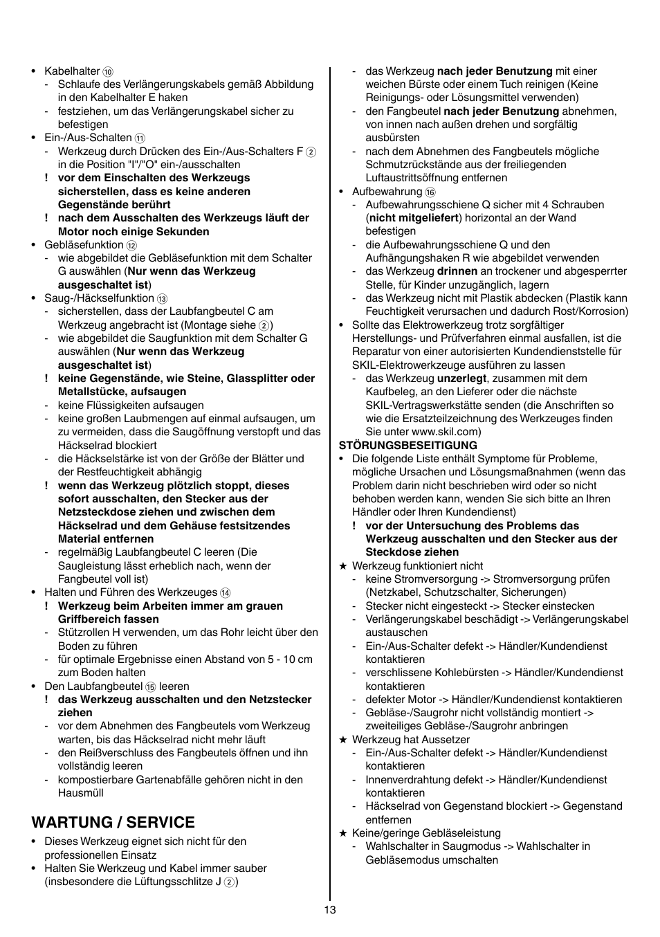 Wartung / service | Skil 0790 RA User Manual | Page 13 / 100
