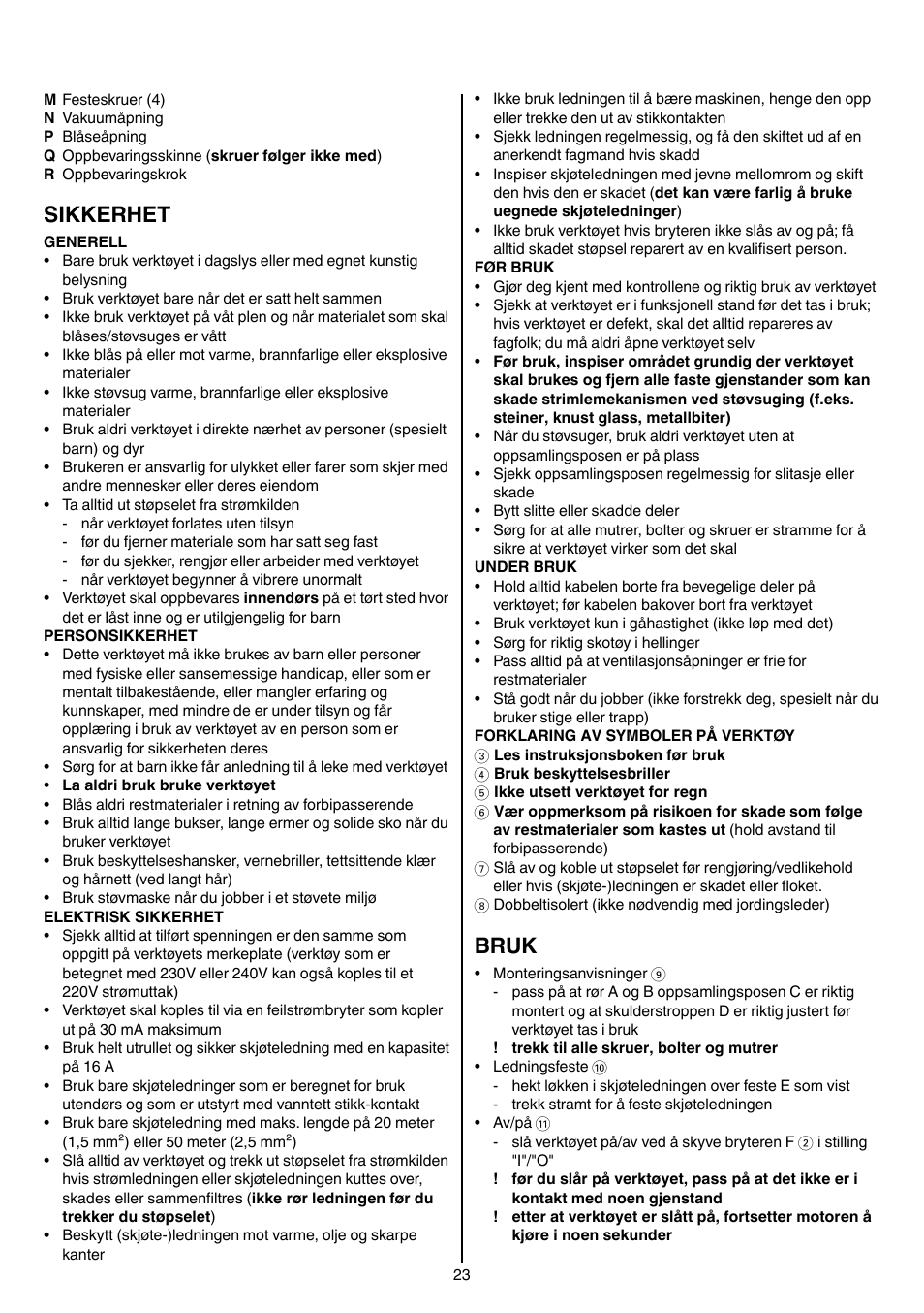 Sikkerhet, Bruk | Skil 0790 RA User Manual | Page 23 / 100