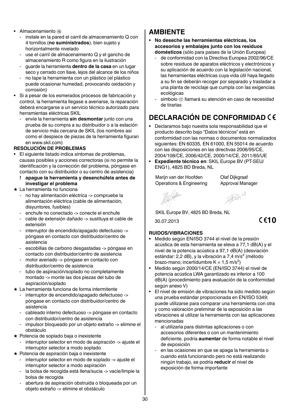 Ambiente, Declaración de conformidad | Skil 0790 RA User Manual | Page 30 / 100